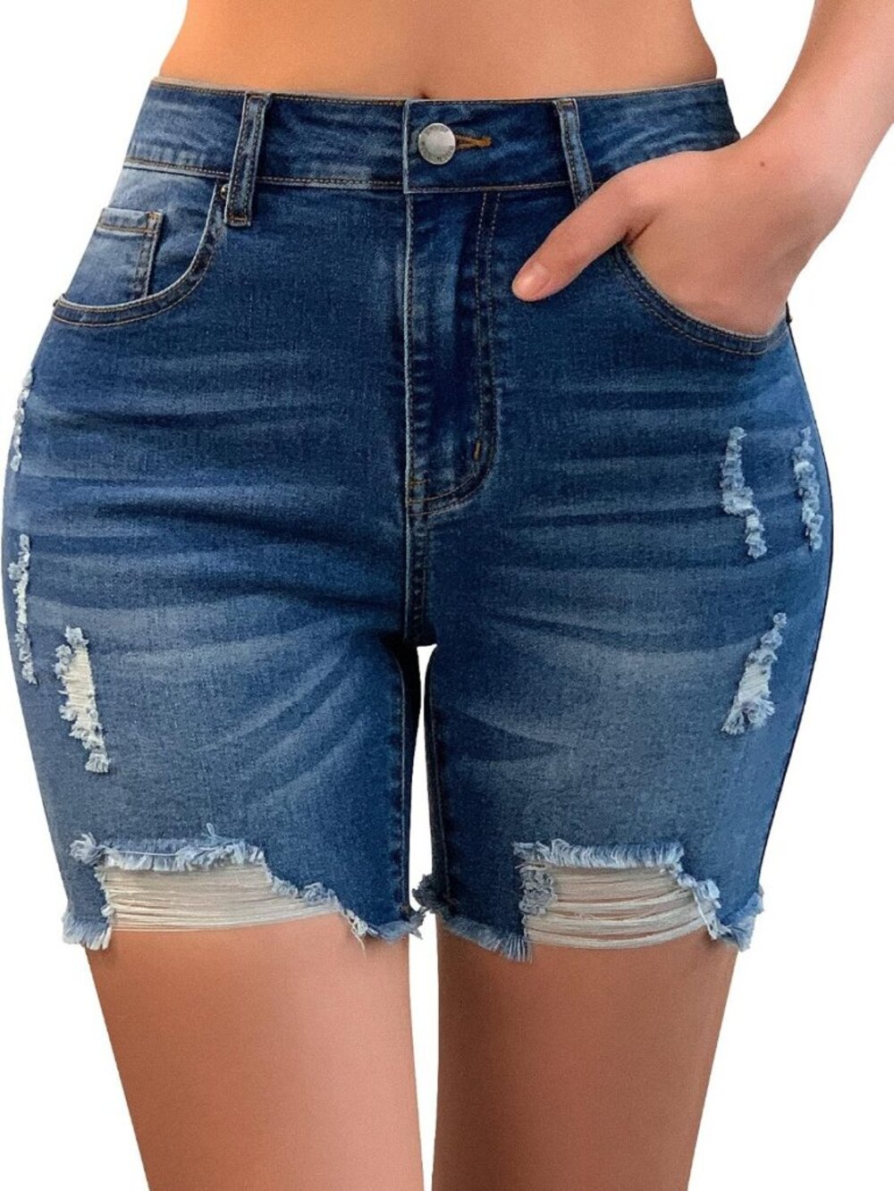 Casual Summer Ripped High Waisted Jean Shorts | Stretch Distressed Frayed Hem